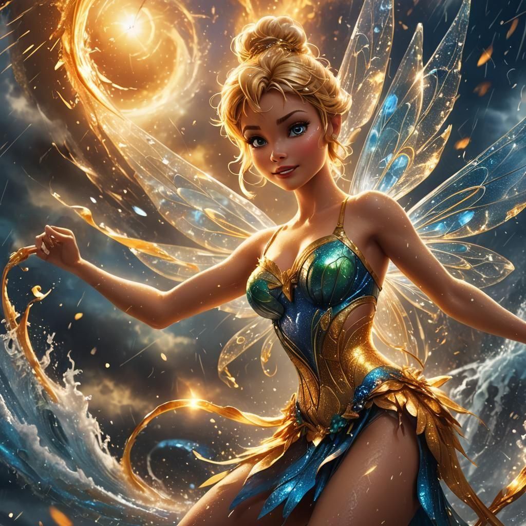 Tinkerbell Controls a Hurricane in Detailed Digital Art