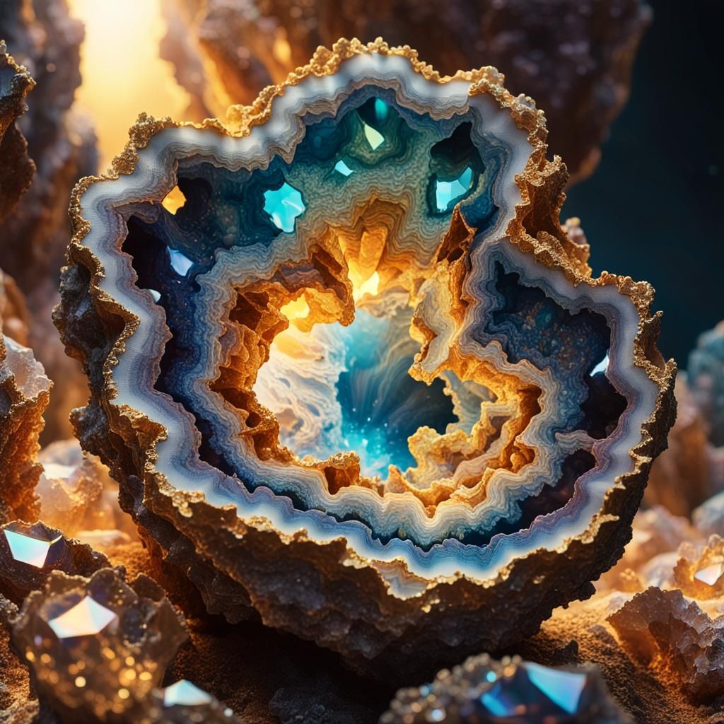 Vast Hollow Geode with Iridescent Crystals