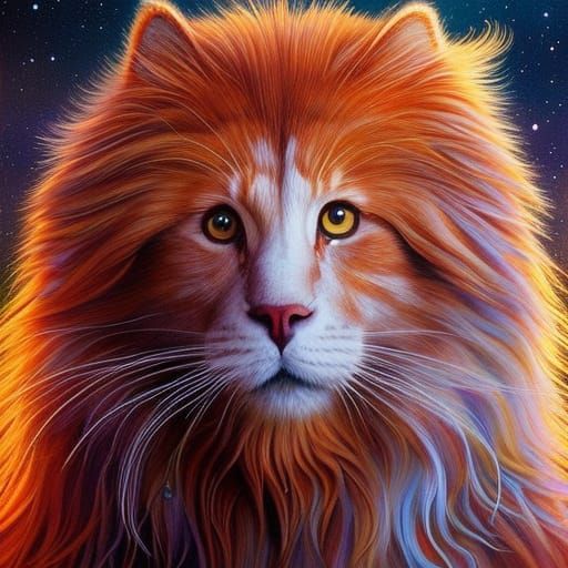 Fiery Space Cat Wookiee in Surrealist Style