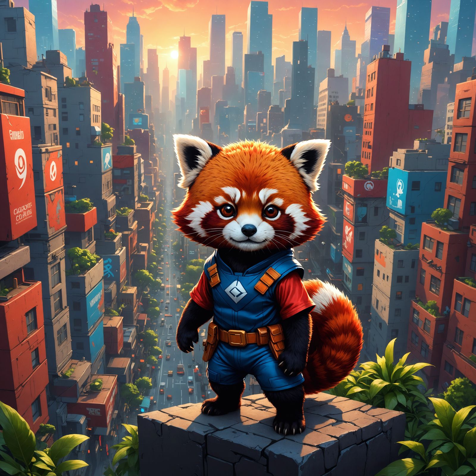 Cute Chibi Red Panda Superhero in Anime Style
