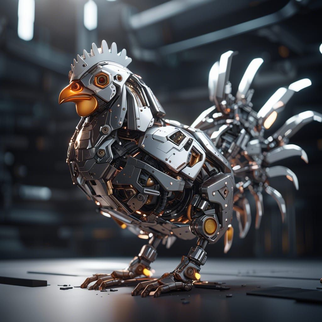Futuristic Robotic Chicken in Sci-Fi Style