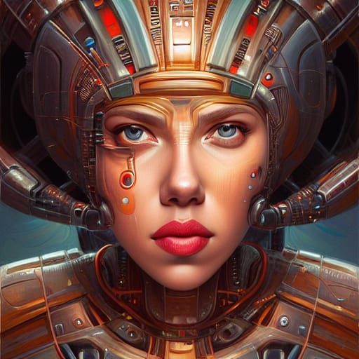 Cybernetic Atlantean Cyborg in Cyberpunk Egyptian Armor