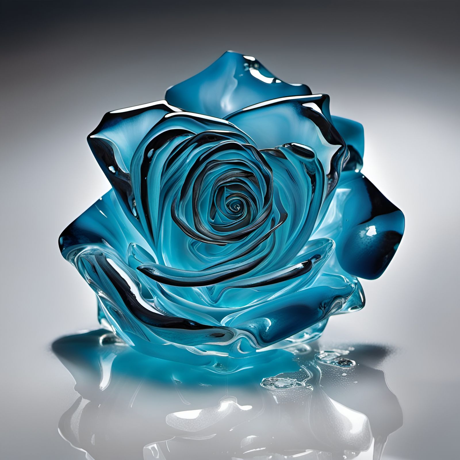 Neon Blue Rose in Ice: Hyperrealistic Digital Art