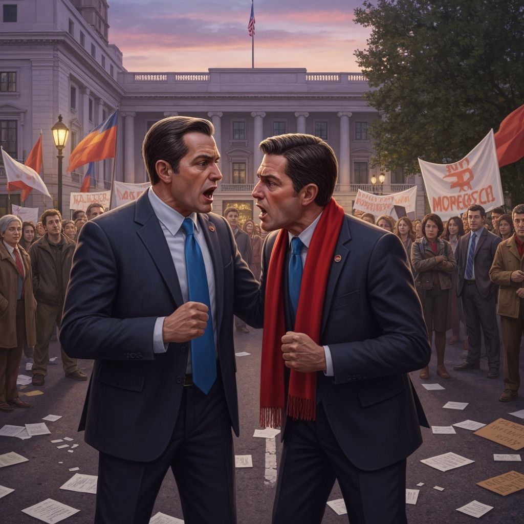 Heated Political Debate Outside Government Building