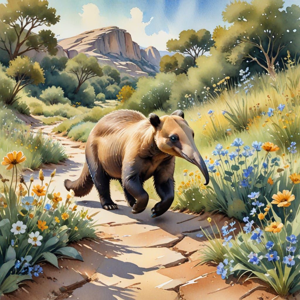 Anteater in Sunny Savannah Gentle Watercolor Painting
