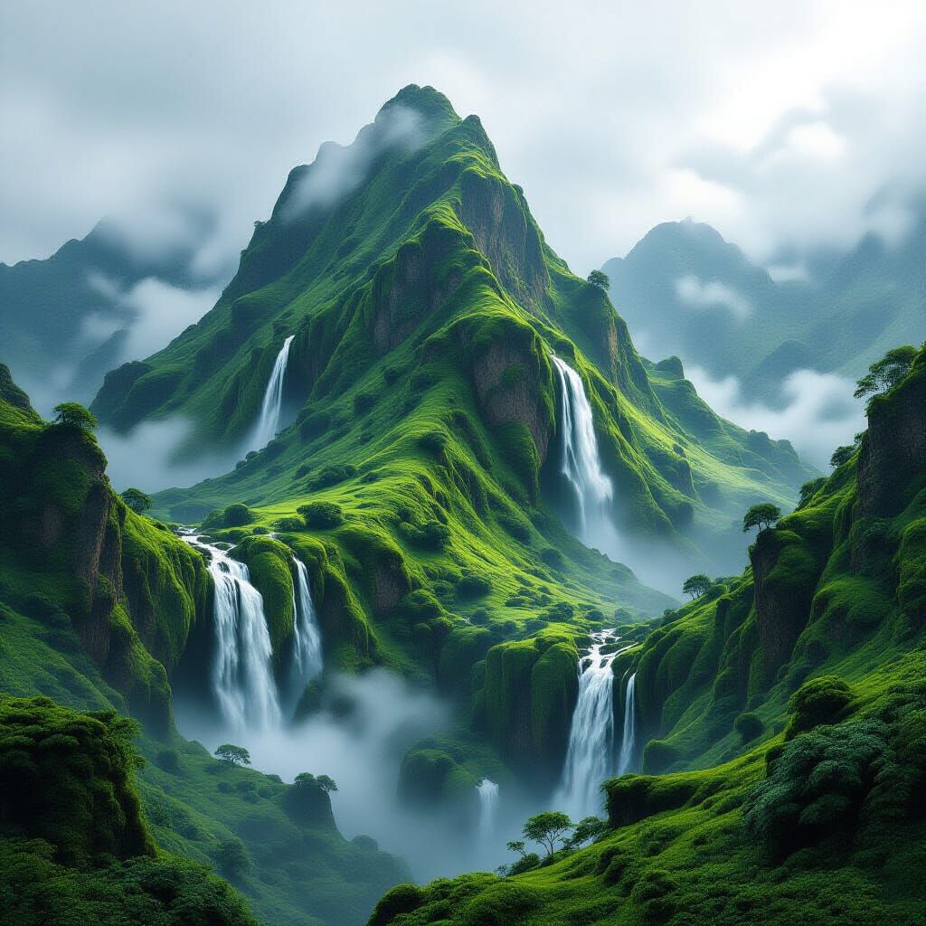 Hyper-Realistic Waterfall Mountain Range in 3D