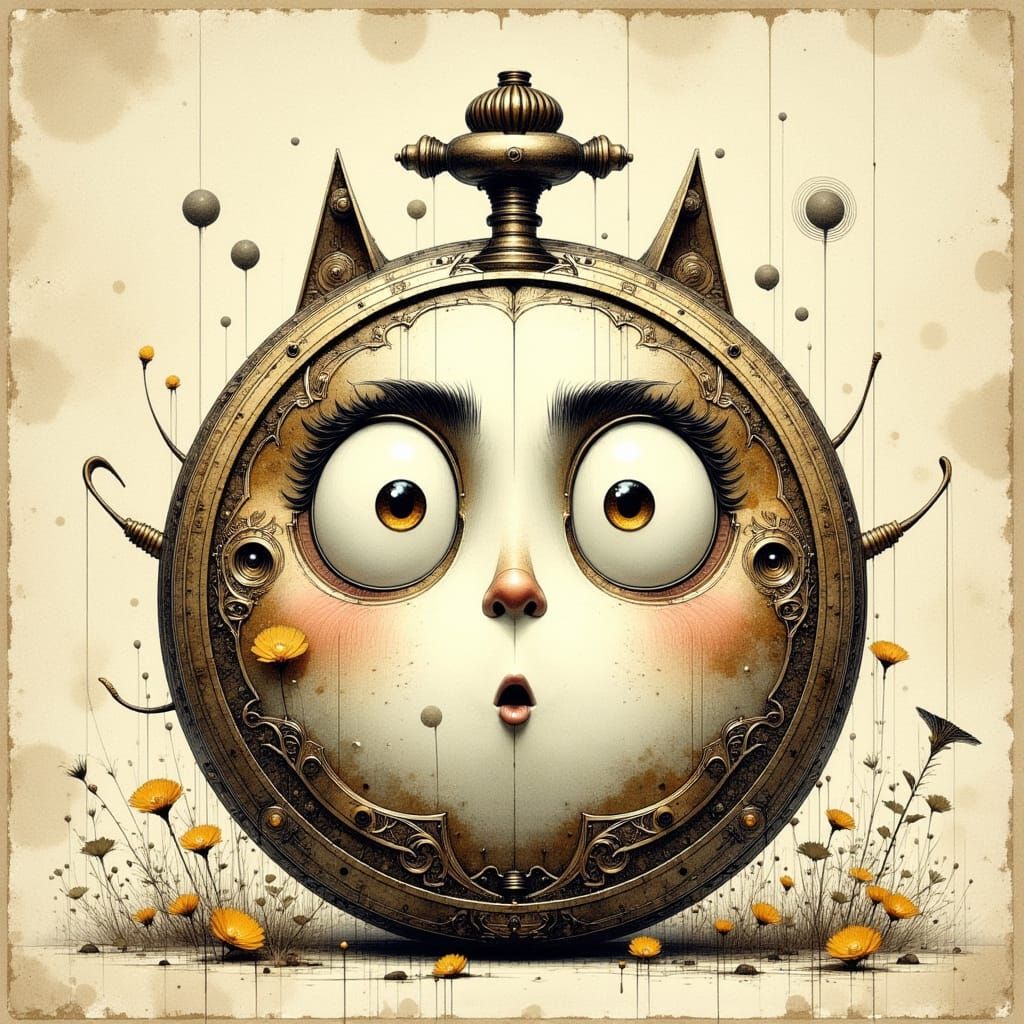 Surprised Face on Antique Pocket Watch