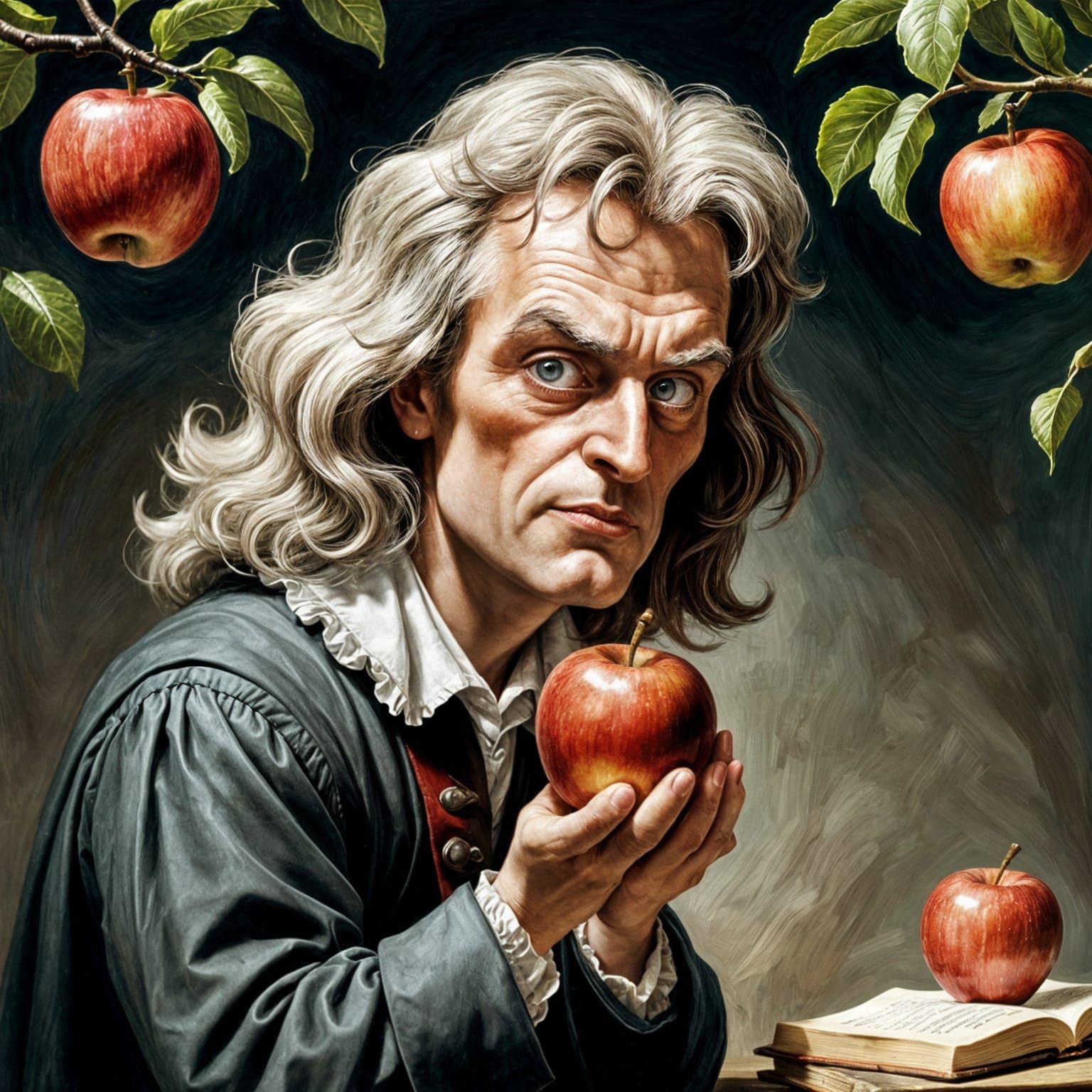 Caricature of Isaac Newton in "Eureka" Moment
