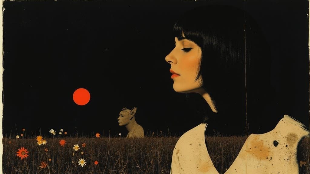 Surreal Country Landscape with Wildflowers in a Dreamlike Eb...