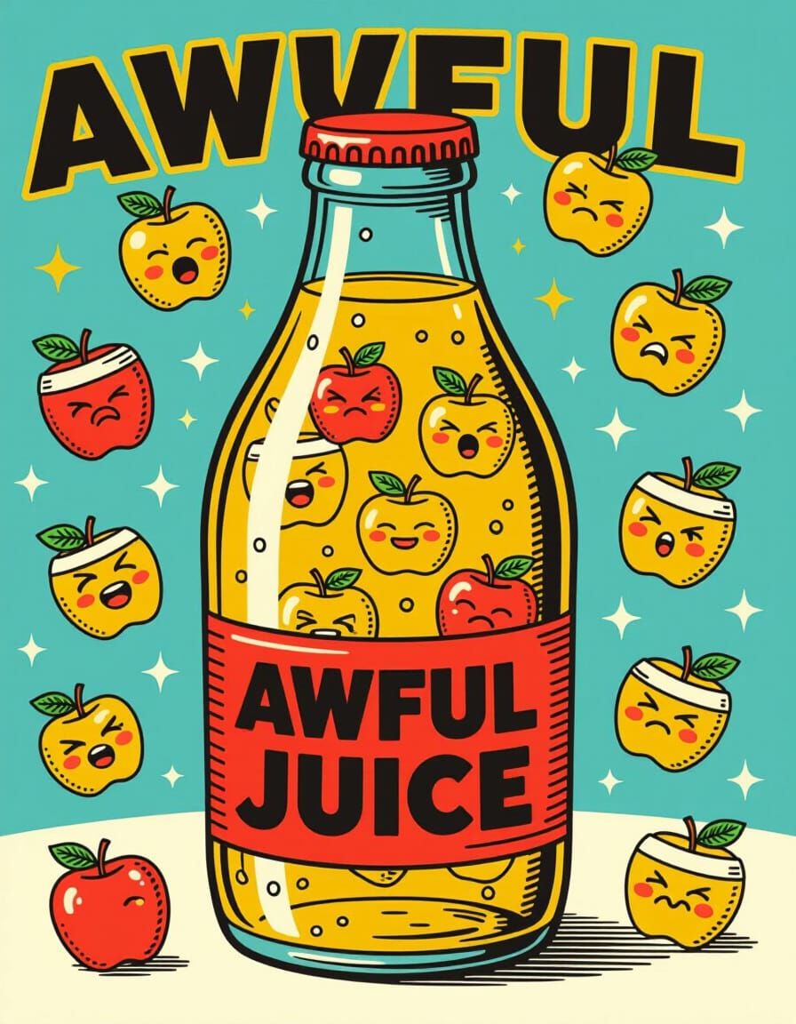 Bottle of Awful Juice in Classic Advertising Style