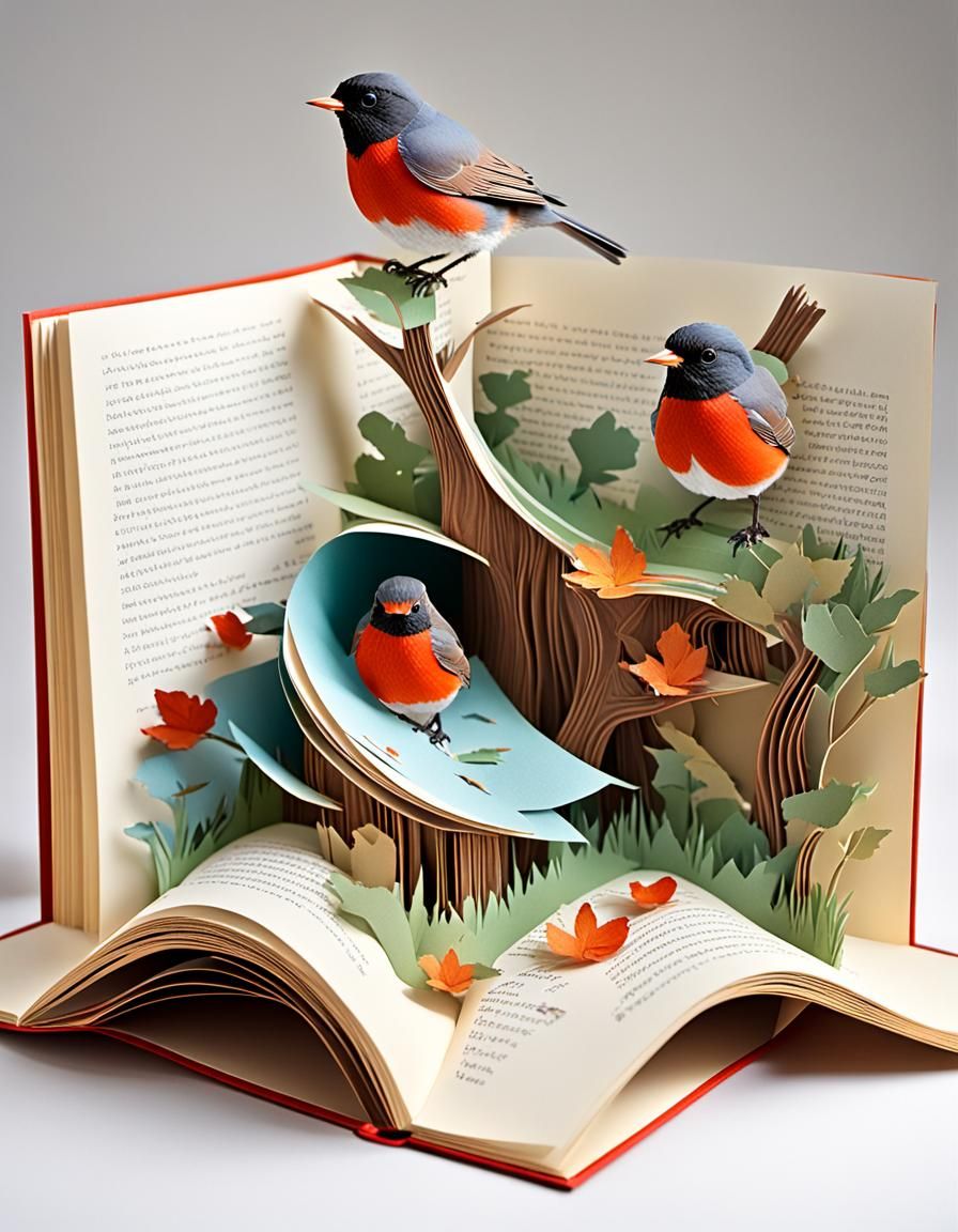 Robins Pop Up From A 3D Book