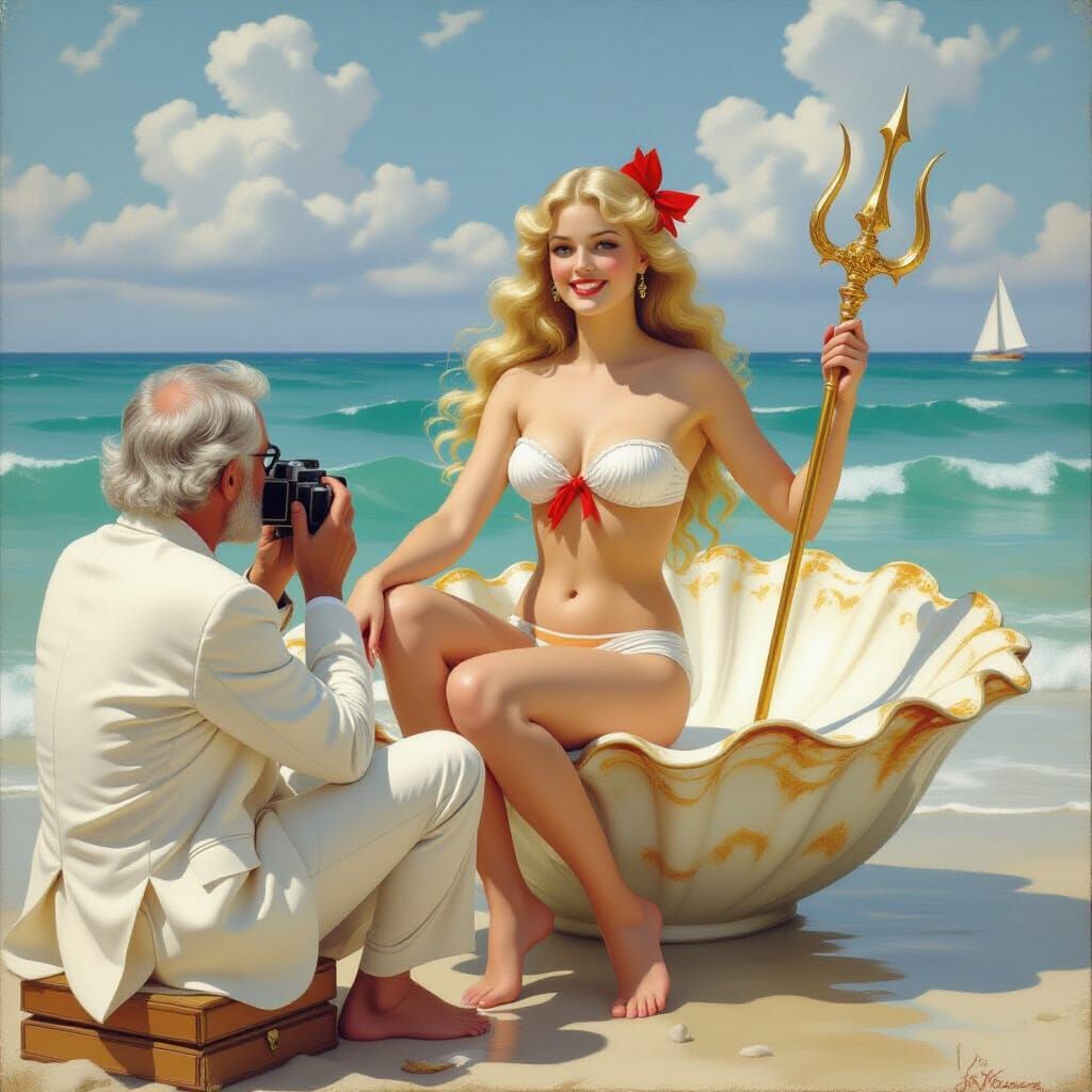 Venus Emerges from Sea Foam in Classical Painting Style