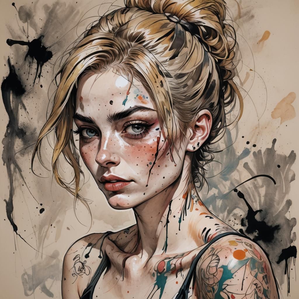 Expressive Portrait with Anime-Inspired Ink Textures