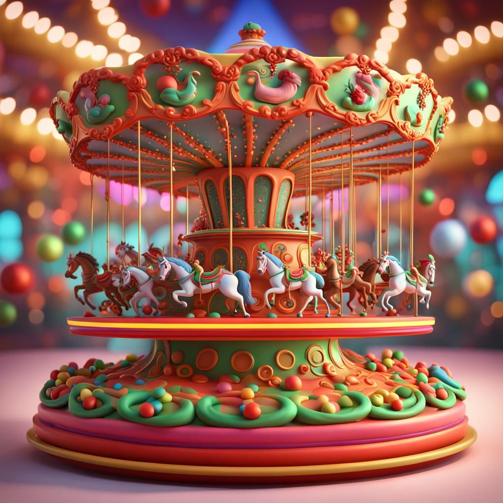 Colorful Christmas Cake Carousel: 3D Digital Art
