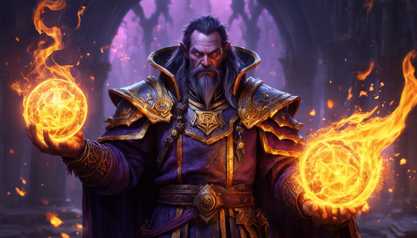 Dark Fantasy Warlock Unleashes Blazing Inferno in Epic Fanta...