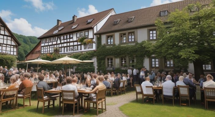 Wiemar Germany - crowded beer garden with a young man singin...