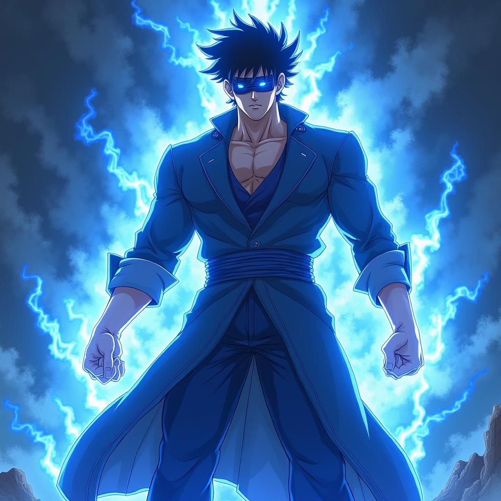 Gojo Satoru: Indigo Energy Unleashed in Anime Style