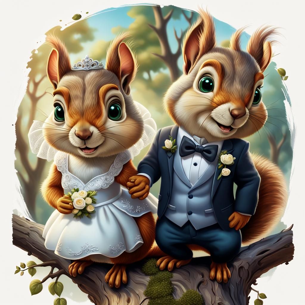 Squirrel Wedding Portrait in Hyperrealistic Style