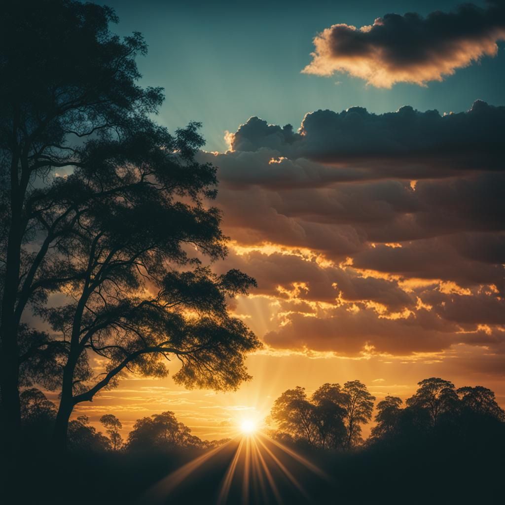 Dramatic Sunset with Cinematic Lighting and Rays