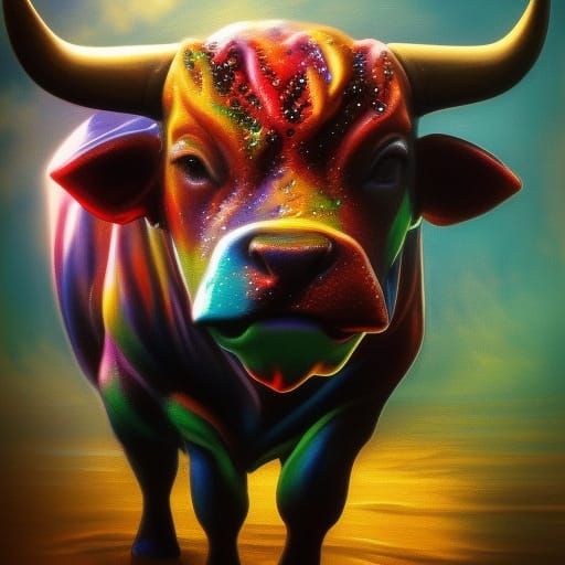 Hyperrealistic Bull in Splash Art Style