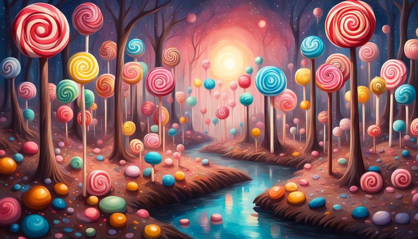 Colorful Lollipop Forest in Candy Wonderland Painting
