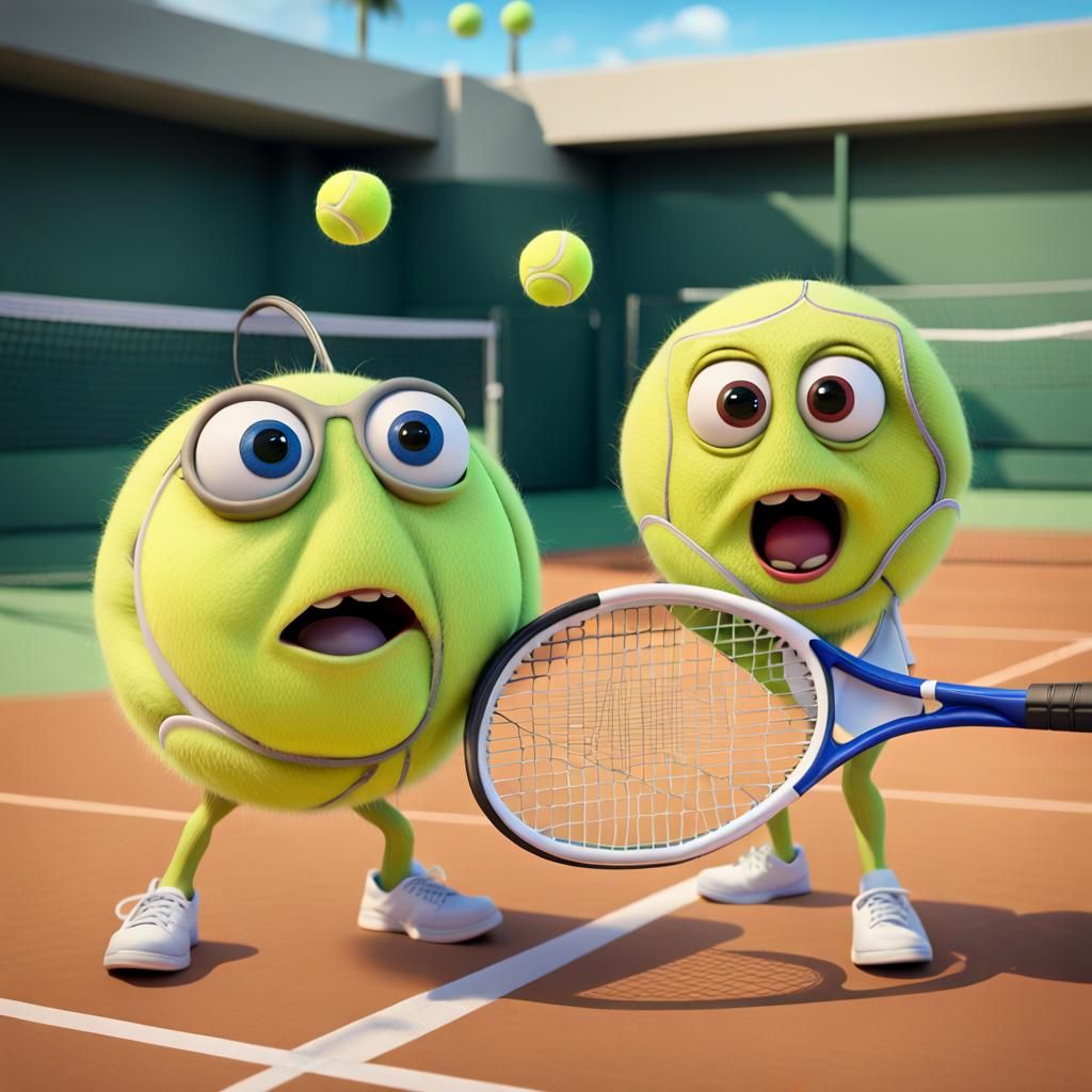 Anthropomorphic Tennis Rackets Play a Humorous Game