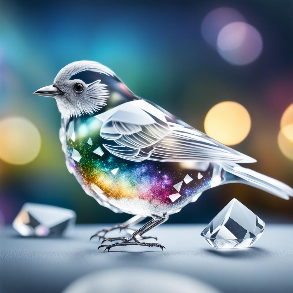 Hyperrealistic Crystal Ice Bird with Bioluminescence