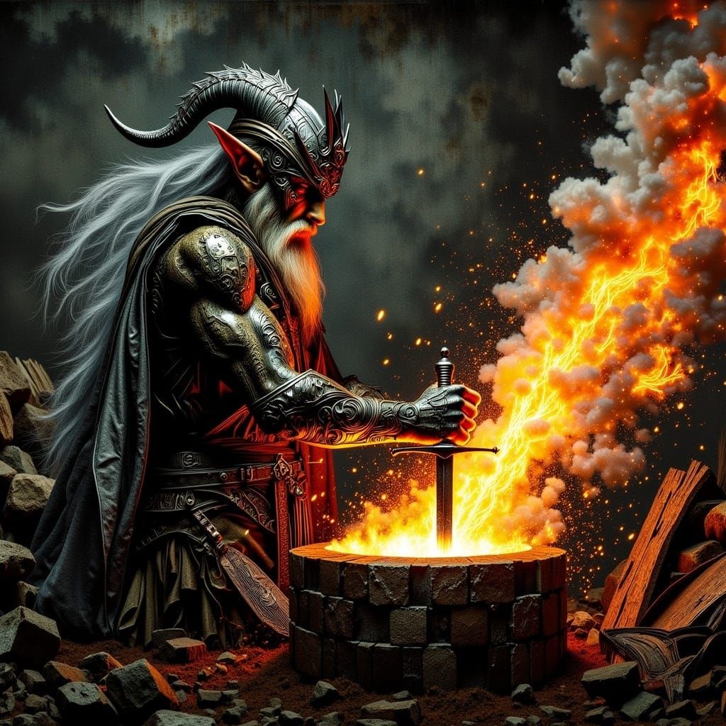 Elven Blacksmith Forging a Sword