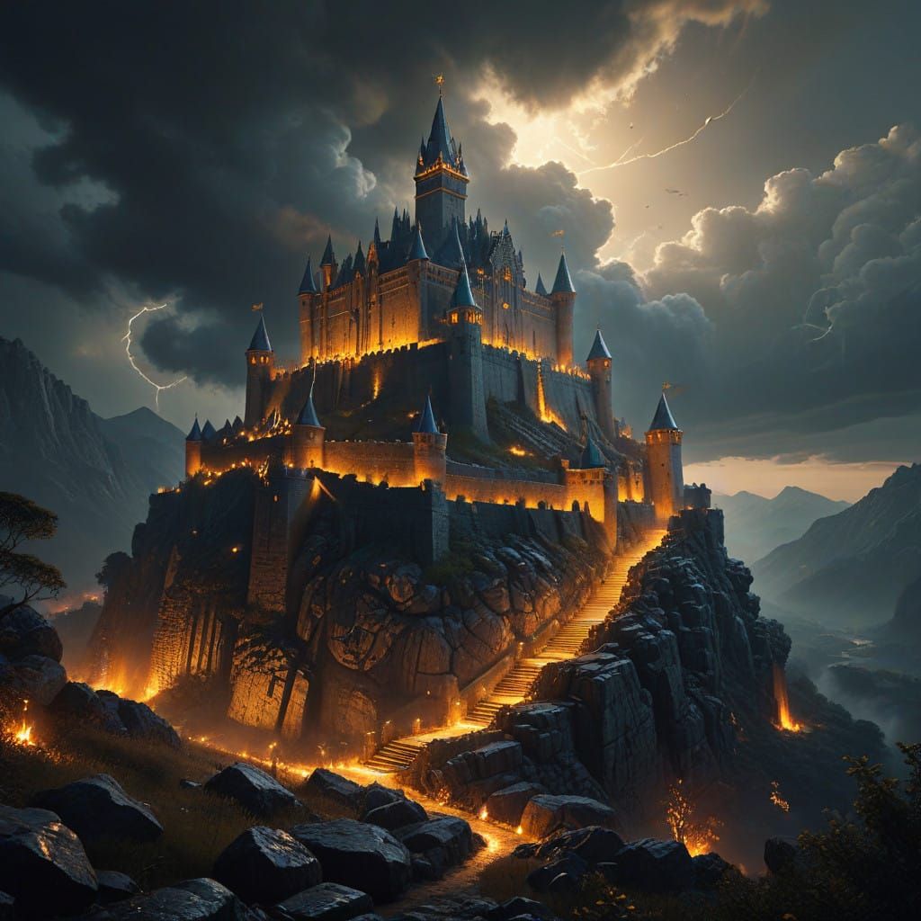 Surreal Knights Templar Castle Ascends from Mystic Landscape