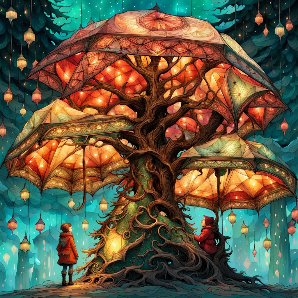 Umbrella Christmas Tree in Luminous Digital Art