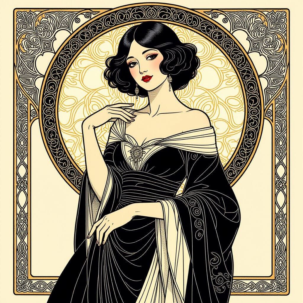 Elegant Woman Posing in Art Nouveau Style