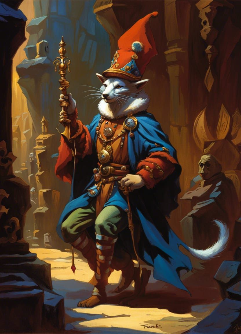 Anthro Weasel Jester in Dark Fantasy Art