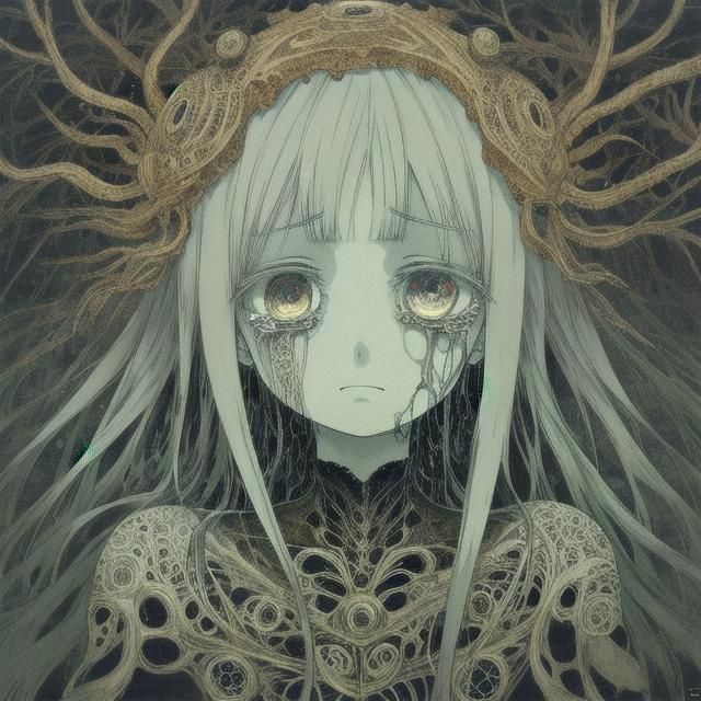 Ethereal Anime Girl in Horror Manga Style