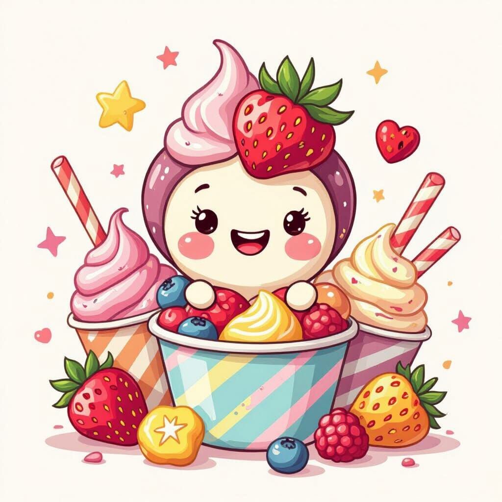 Berry Winkle Cartoon Character with Frozen Yogurt