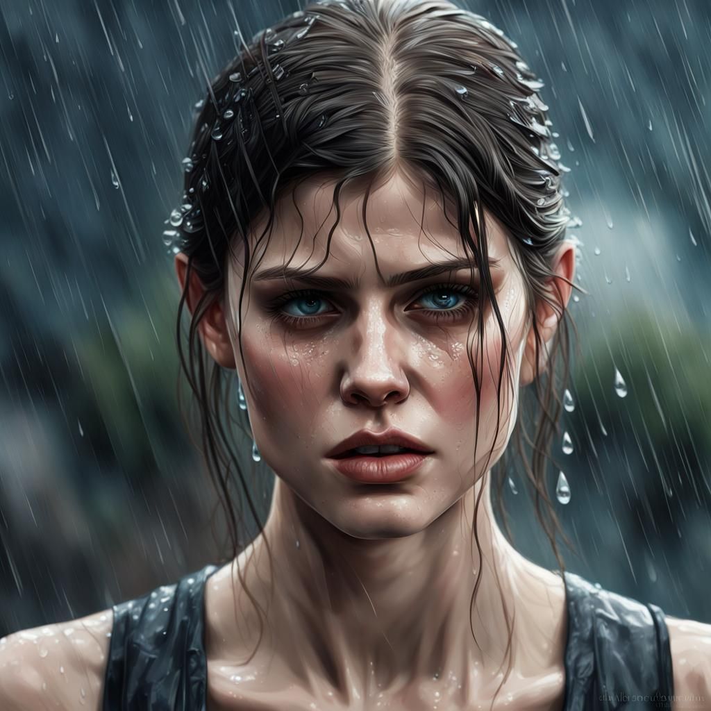 Sad Woman Crying in Watercolor Style