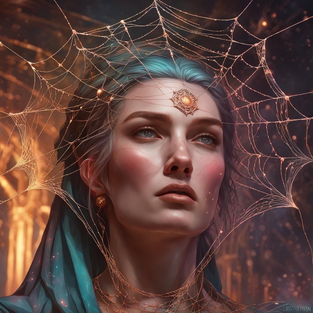 Goddess Weaving a Cosmic Web: Hyperdetailed Portrait