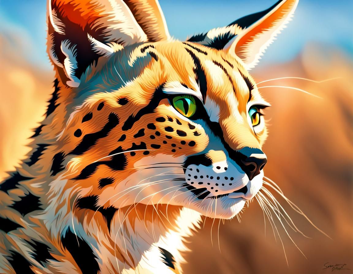 Serval Portrait in Hyperrealistic Digital Art Style