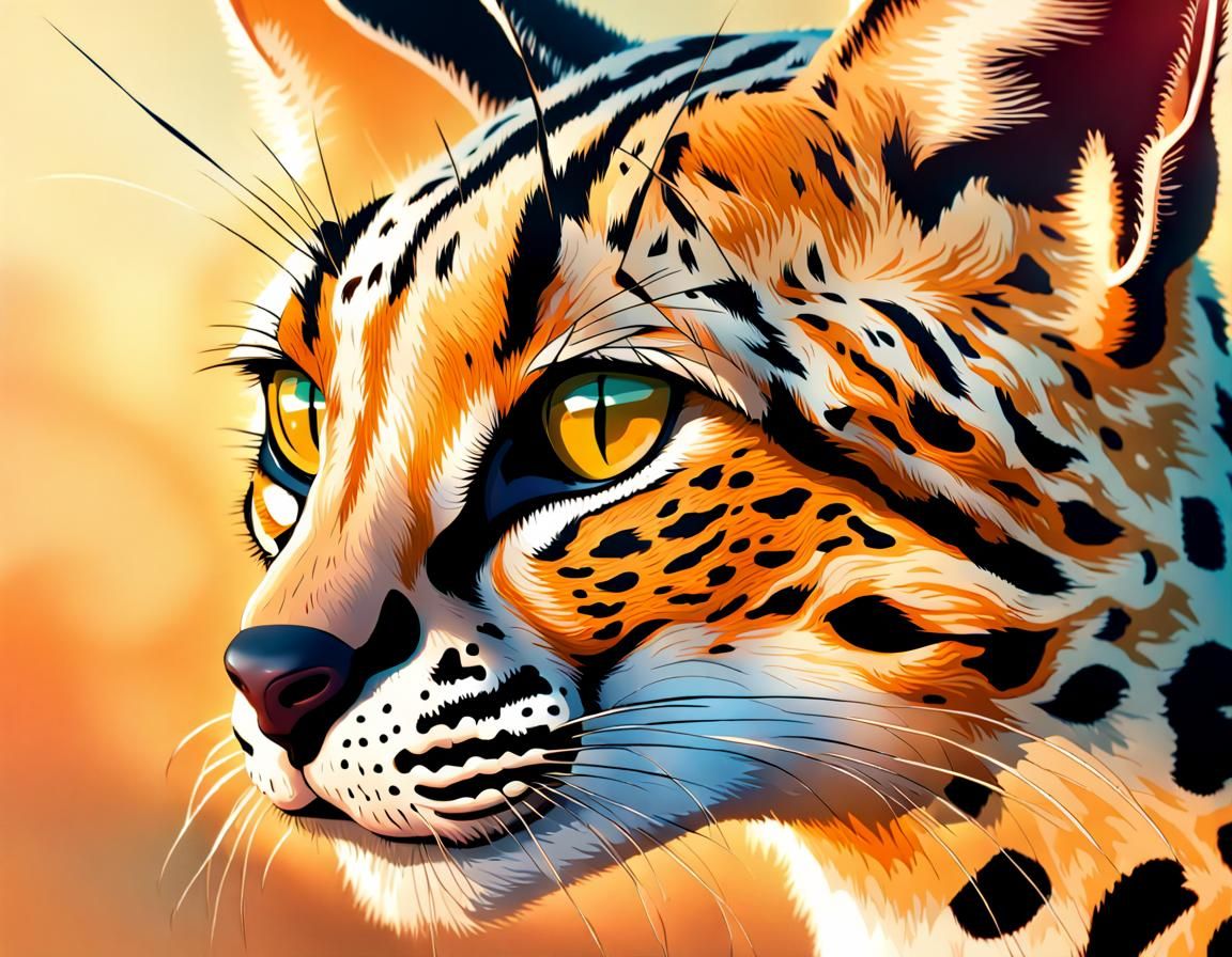 Hyperrealistic Serval Portrait in Sahara, Detailed Concept A...