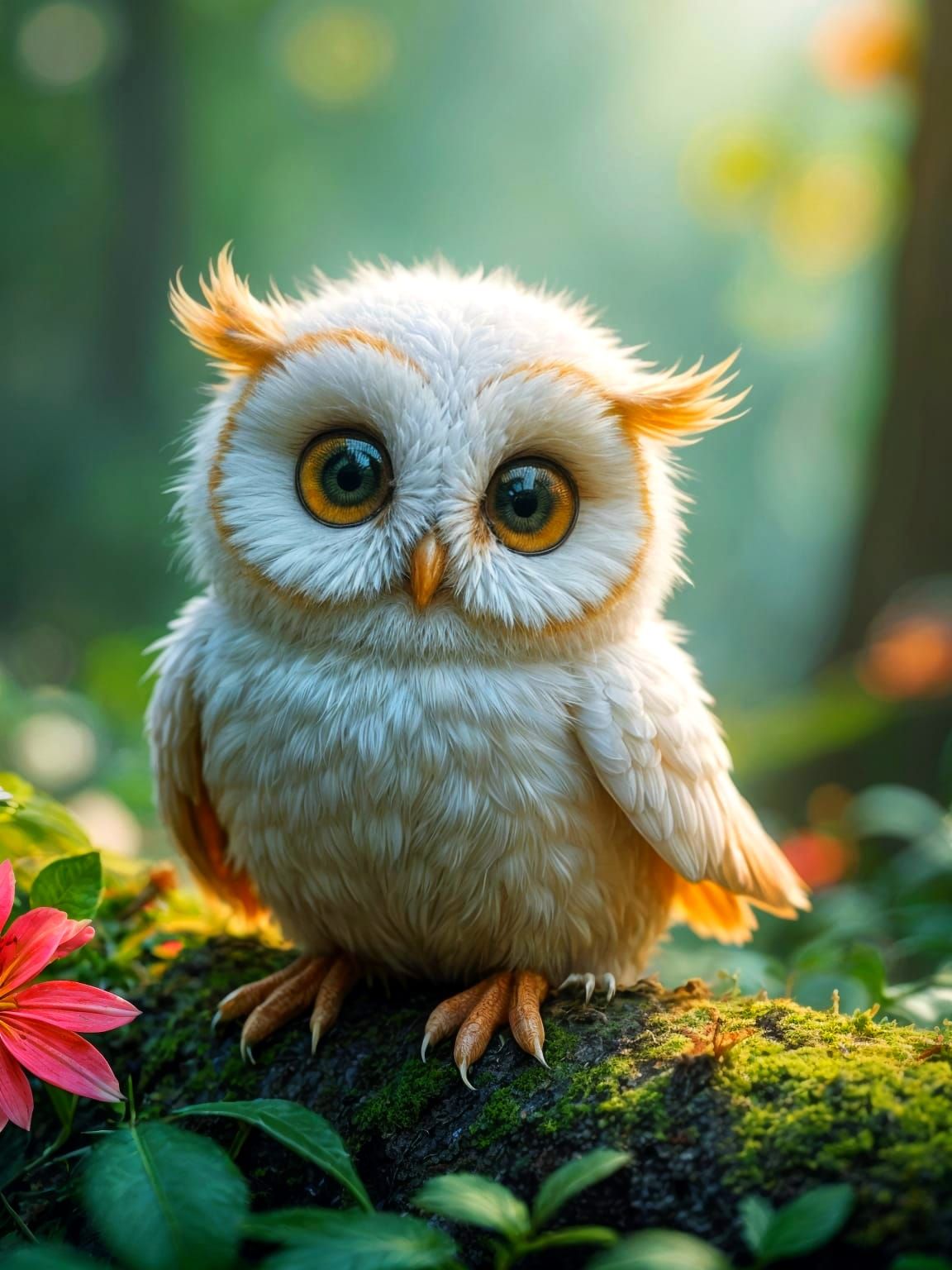 Chibi Owl-Ghost Hybrid in Fantasy Jungle
