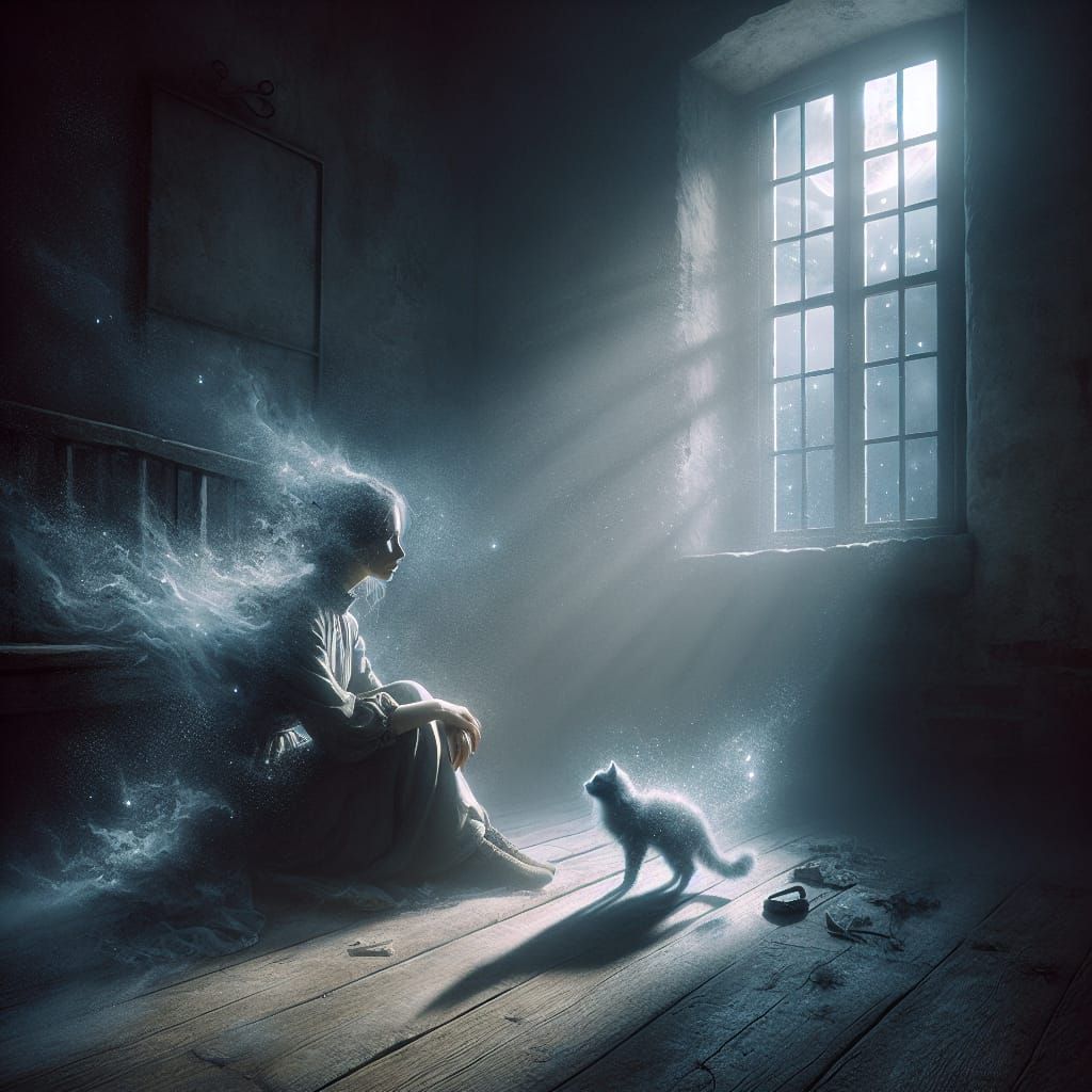 Sorrowful Woman Clings to Fading Memory in Dimly Lit Room