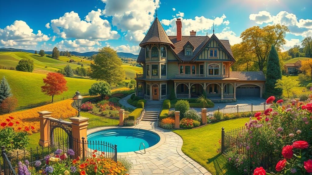 Victorian Home in Rolling Hills, Painterly Style