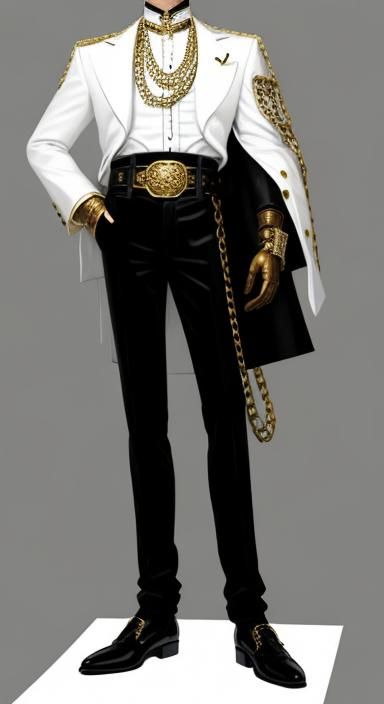 Slim Fit Suit with Gold Patterns in Cute Style