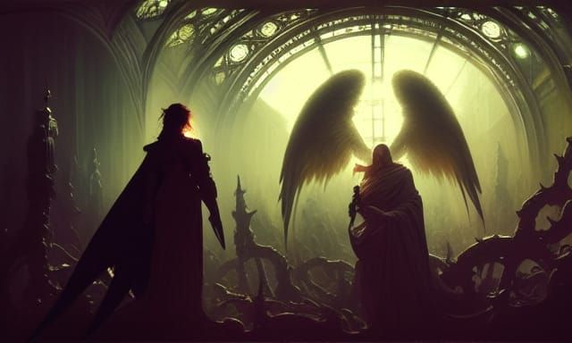 Angelic Demon Clash in Dark Fantasy Style