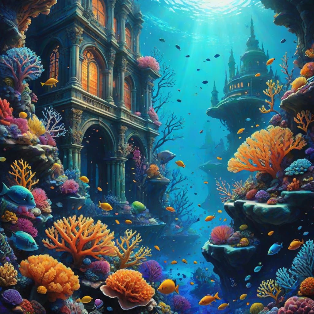 Surreal Underwater City Amidst Coral Reefs