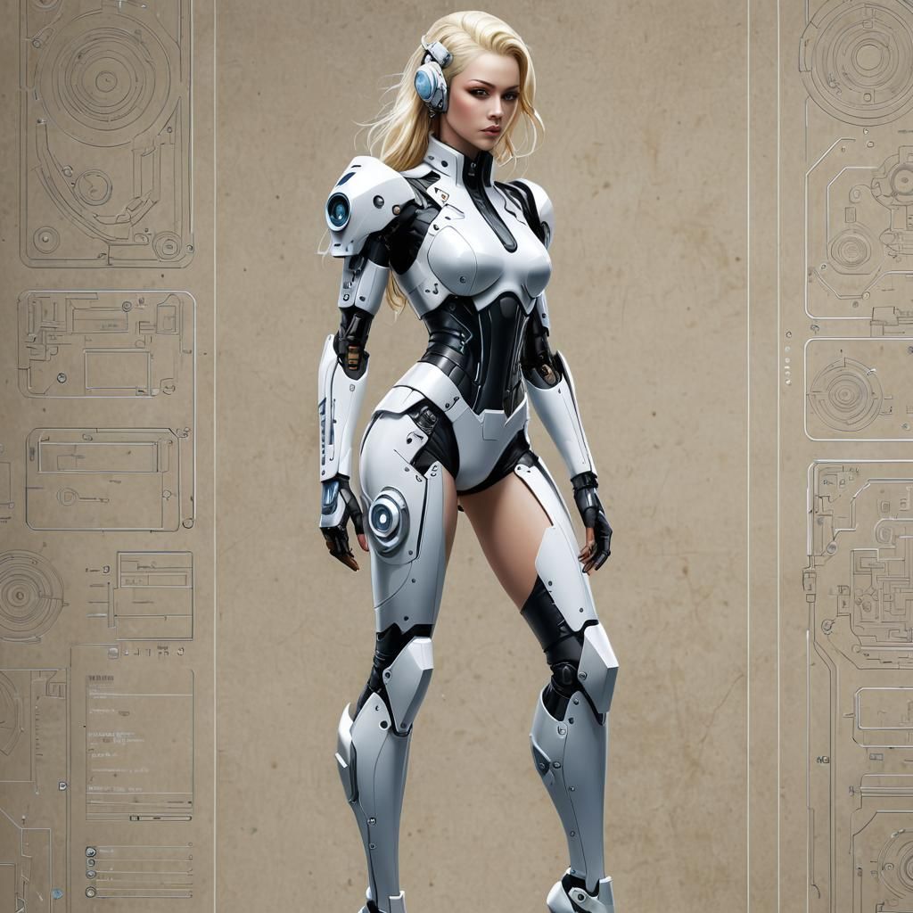 Cyberpunk Android Woman in Technical Concept Art