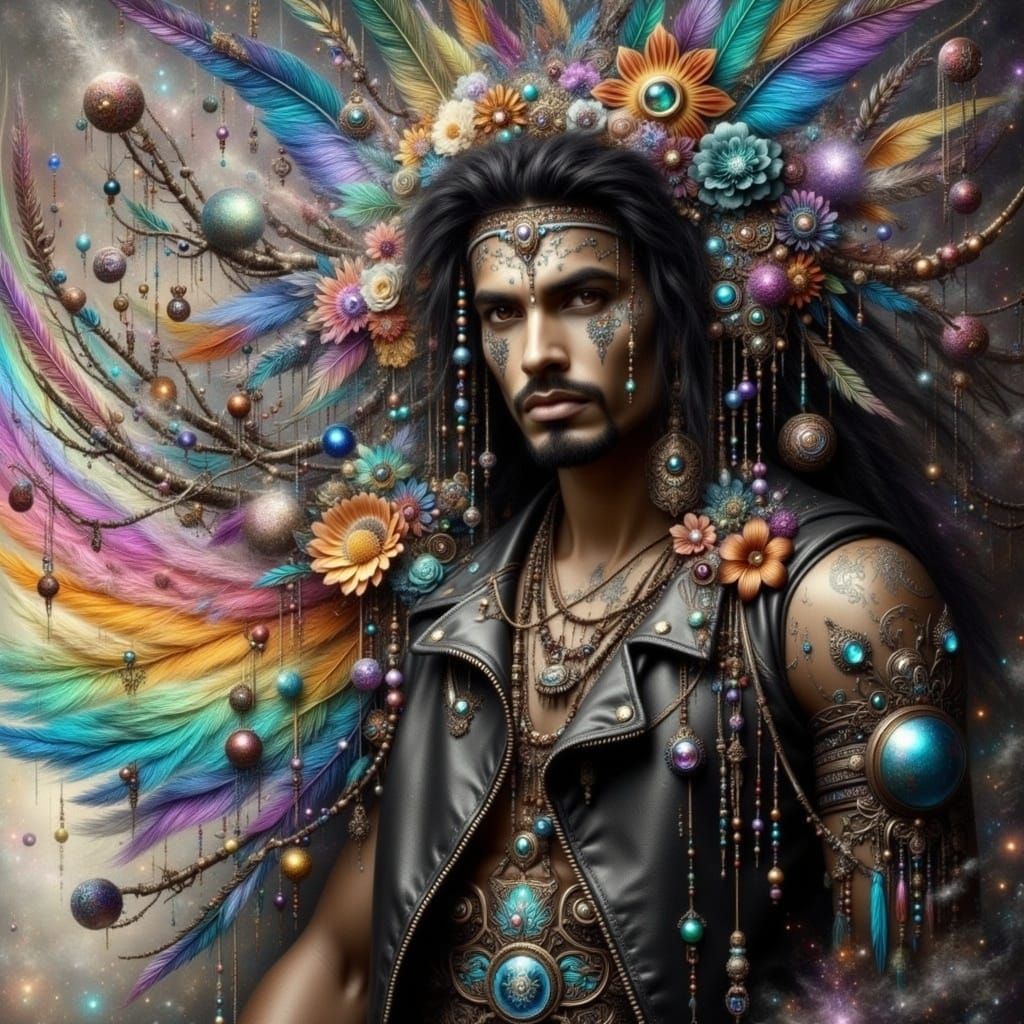 Vibrant Portrait of a Gothic Musician in Ethereal Florals