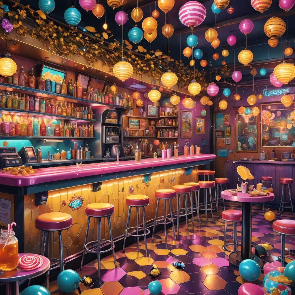 Honey Hive: 50s Bee Dive Bar, Digital Illustration