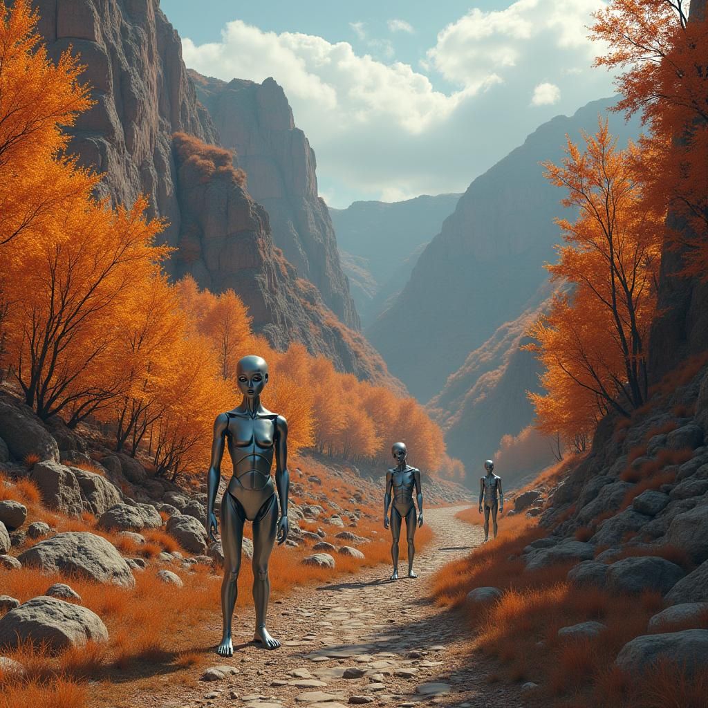 Autumn Canyon Mannequins in Surrealist Style