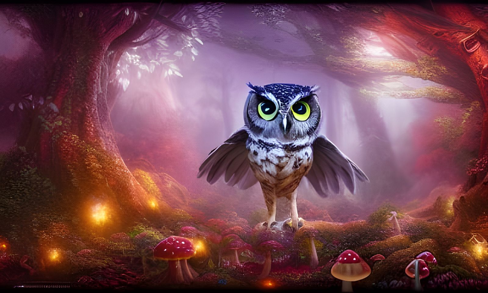 Owl in a shroom garden