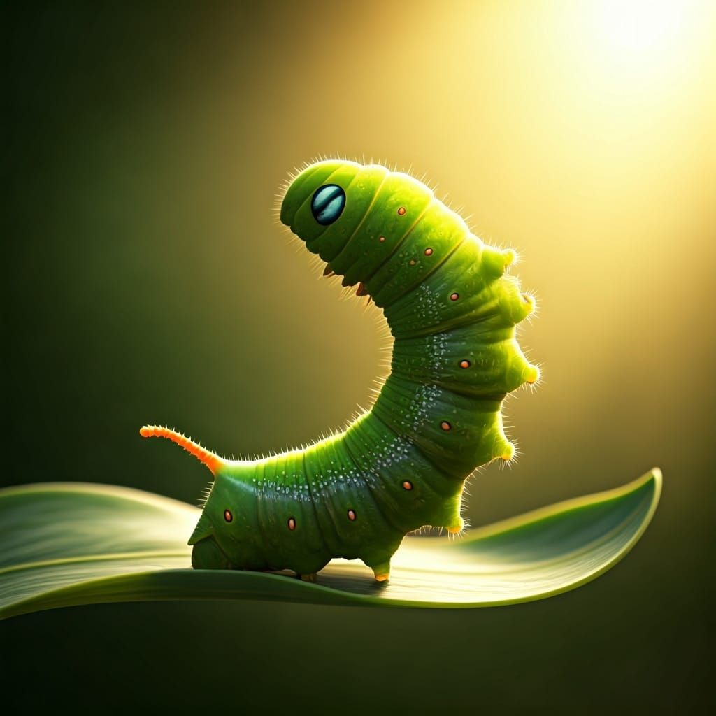 Whimsical Caterpillar on Leaf in Beatrix Potter Style